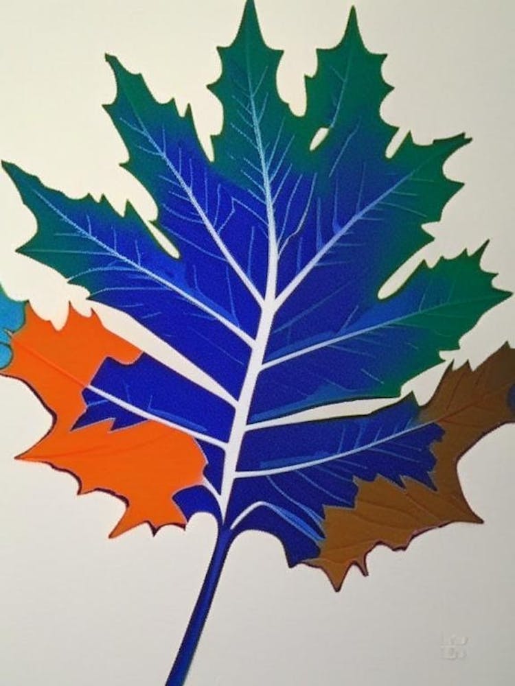 Maple Leaf Colourful Abstract Linocut