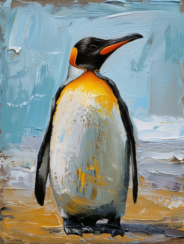 African Penguin Grytviken Oil Painting 2