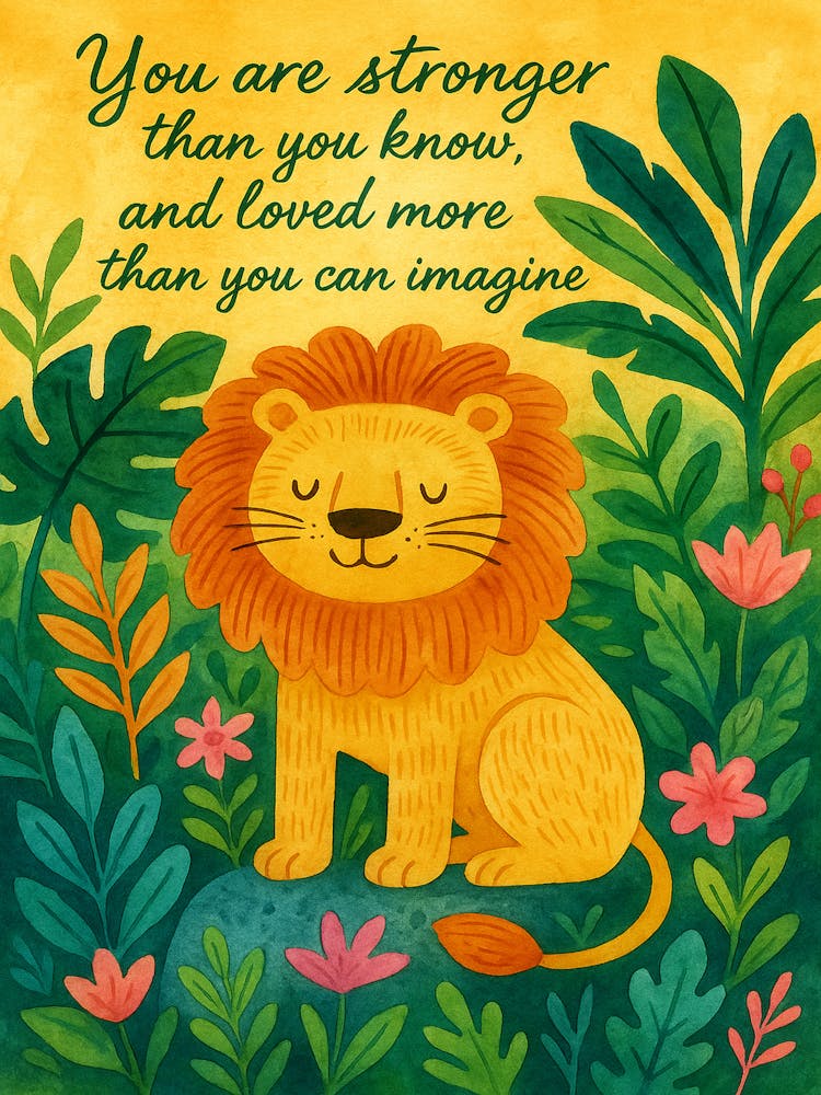 Inspirational Lion Wall Art for Kids Room – “You Are Stronger Than You Know” – Jungle Nursery Print – Animal Motivational Quote