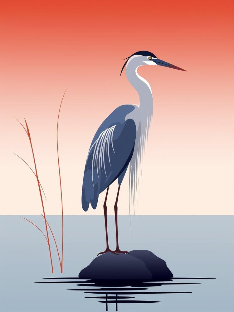 Minimalist Great Blue Heron 4 Illustration
