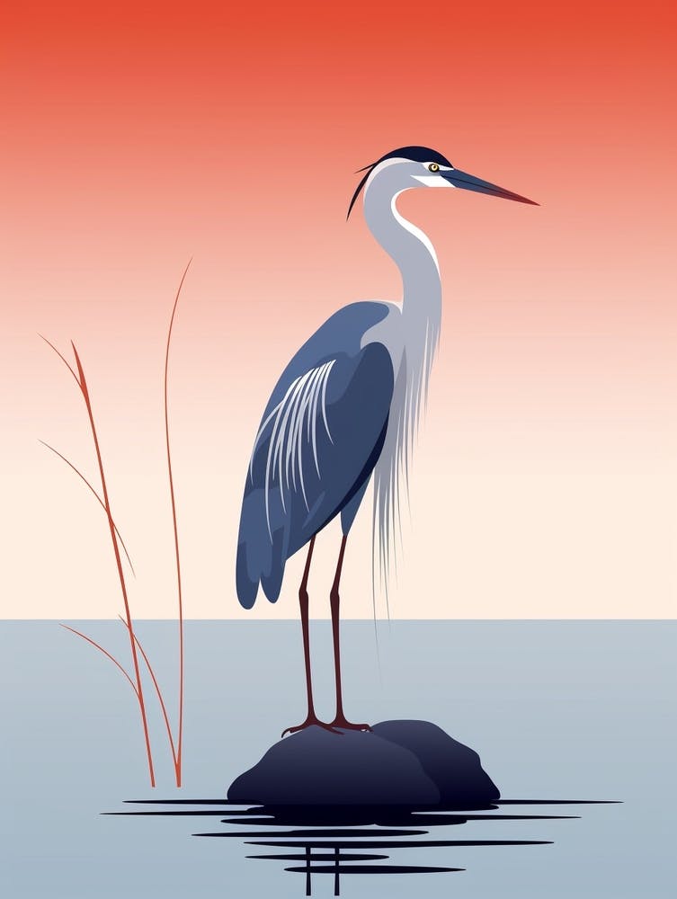 Minimalist Great Blue Heron 4 Illustration