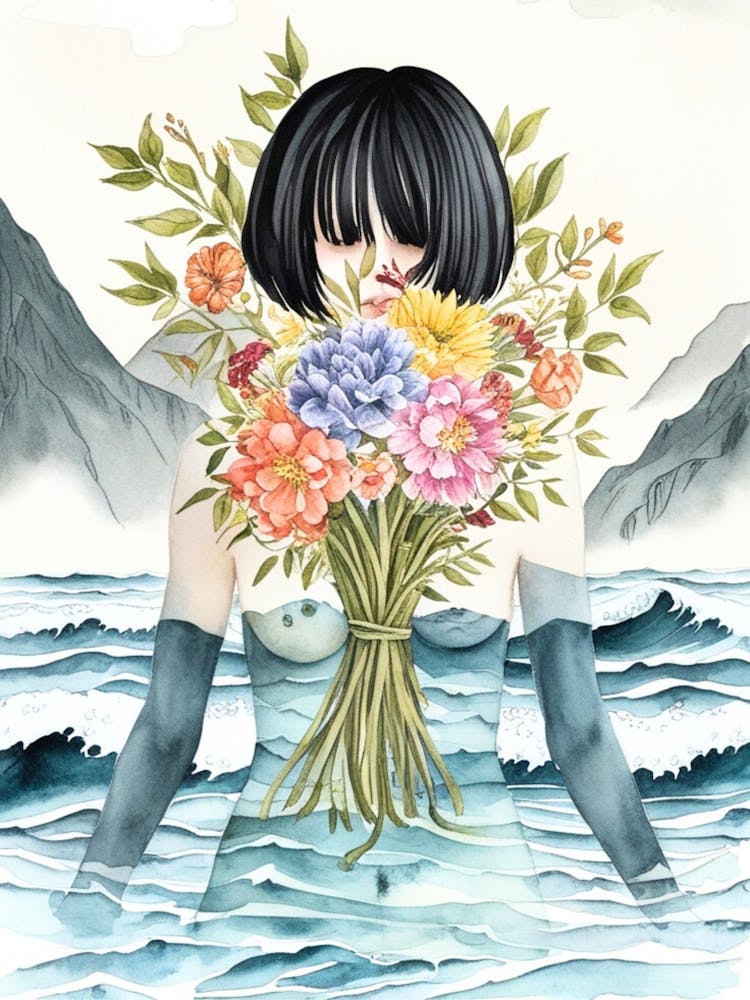 Woman Holding Flowers 1