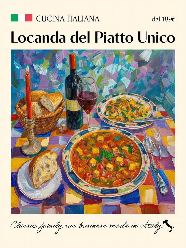 La Locanda Del Piatto Unico Trattoria Italian Poster Food Kitchen