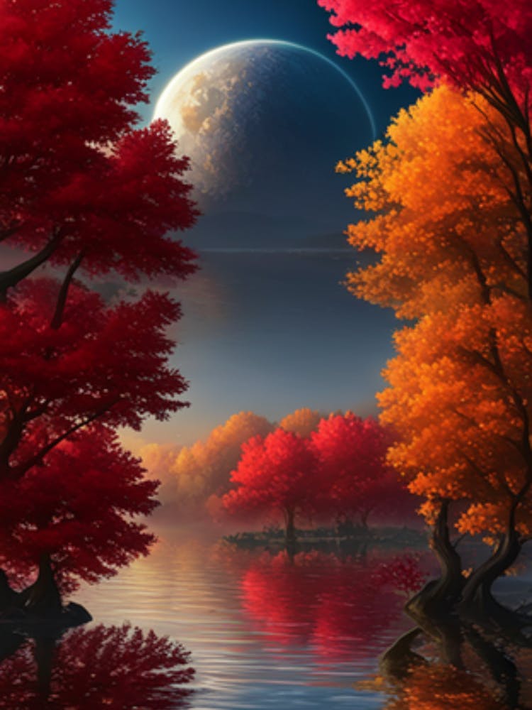 Autumn Trees By The Lake 1