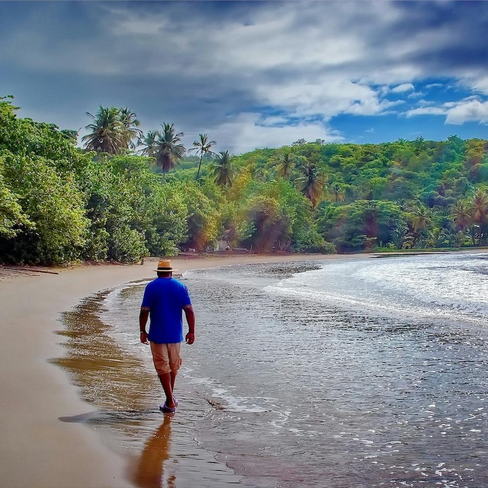 Man Walking On Caribbean Beach