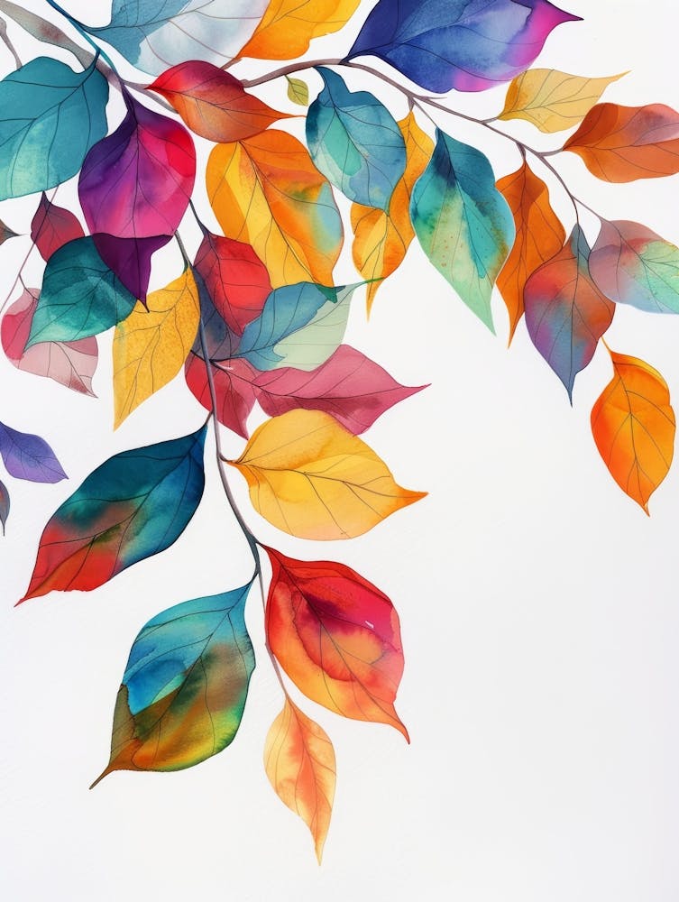 Aquarellblätter auf einem Ast