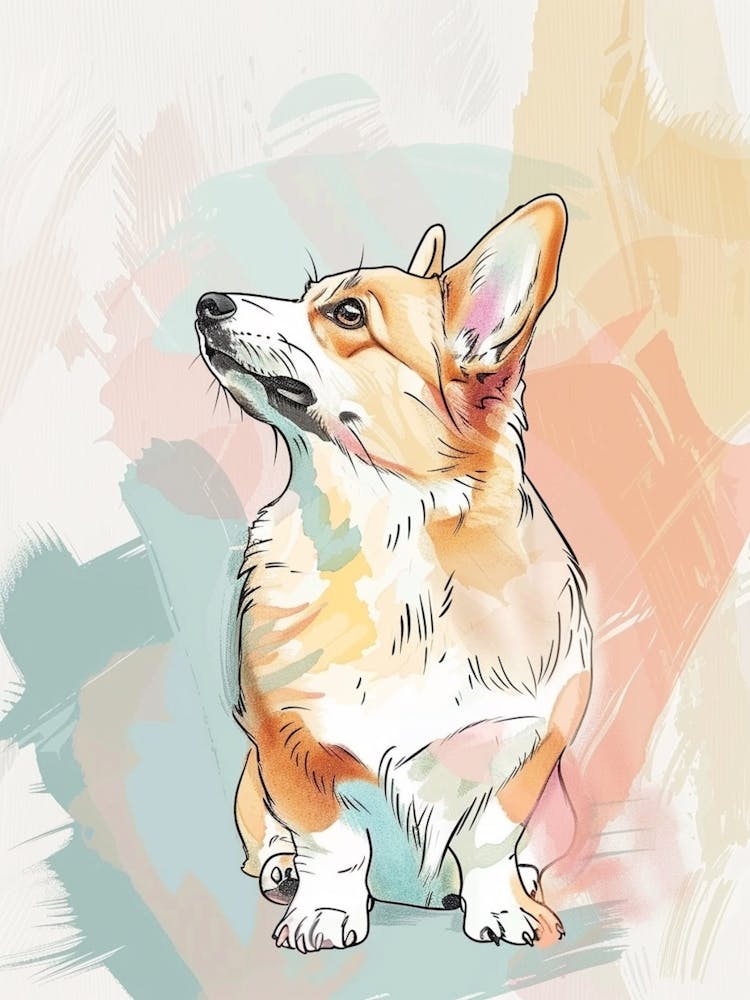 Pastel Watercolour Corgi Line Illustration 1