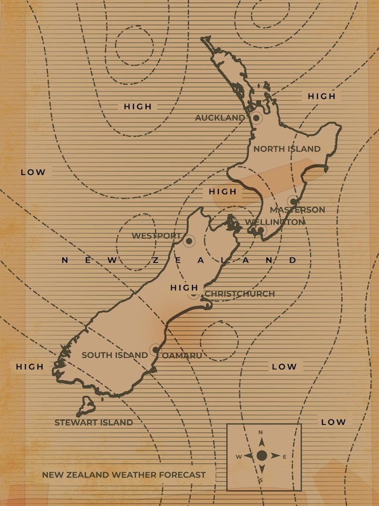 Vintage Neuseeland Wetterkarte