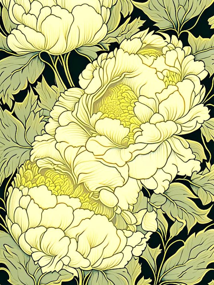 Monsieur Jules Elie Peonies Yellow 3 Drawing