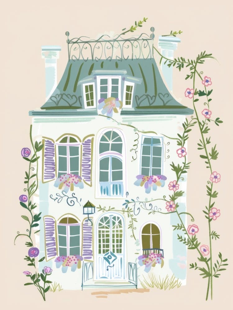 Whimsical Doll House. Nursery Gouache Illustration, Kids Room Pastel Colors