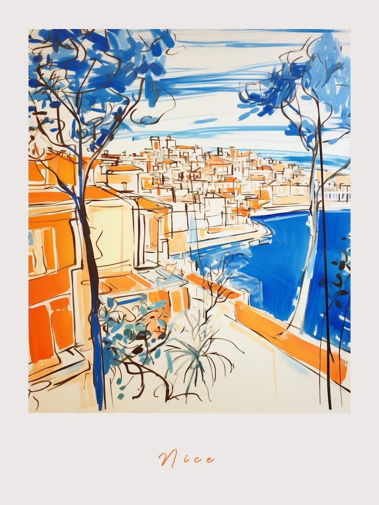 Nice France 2 Orange Drawing Poster