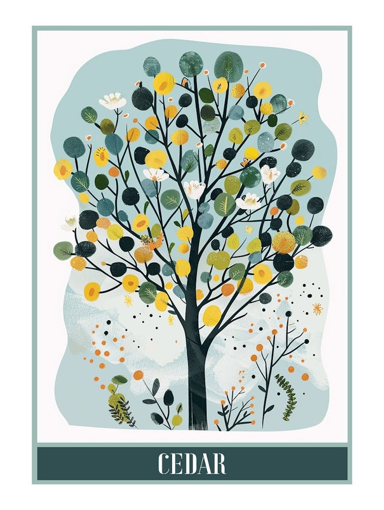 Cedar Tree Flat Illustration 2 Poster