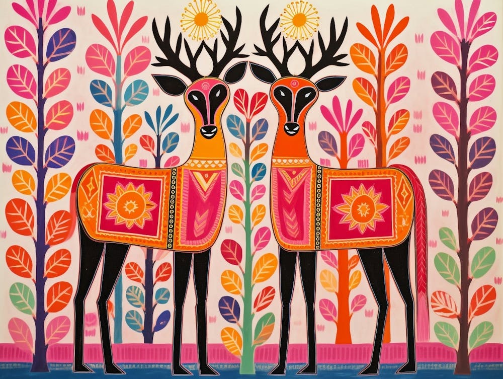 Elch 2 Tierillustration im Folk-Stil