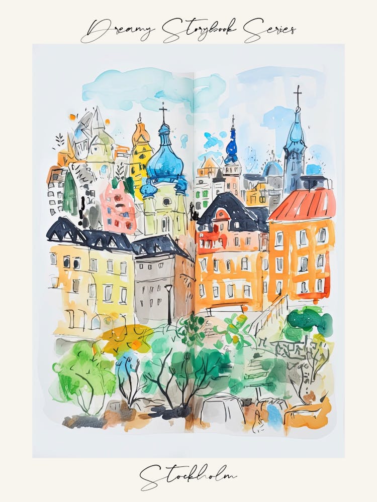 Poster Of Stockholm, Dreamy Storybook Illustration 2