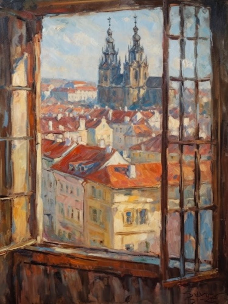 Window View Of Prague In The Style Of Impressionism 1