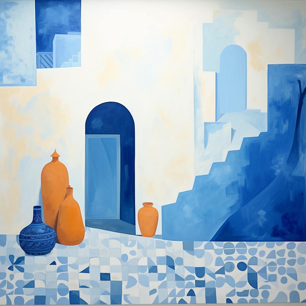 Moroccan Blue And Orange Pots