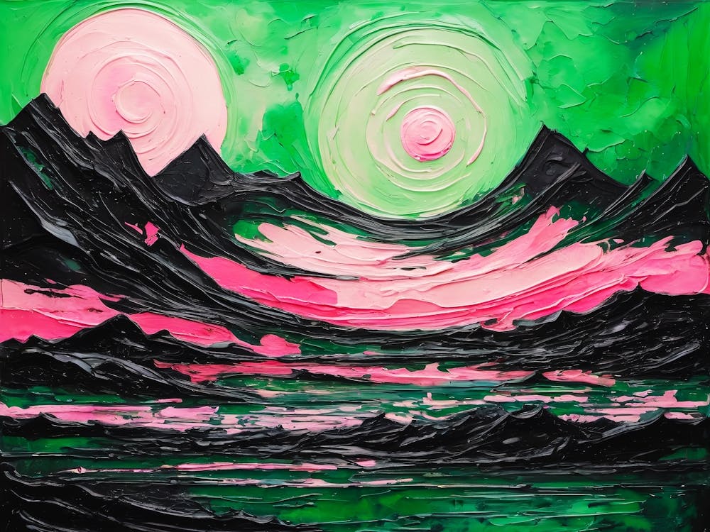 'Sunrise Abstract Landscape Pink Green Painting