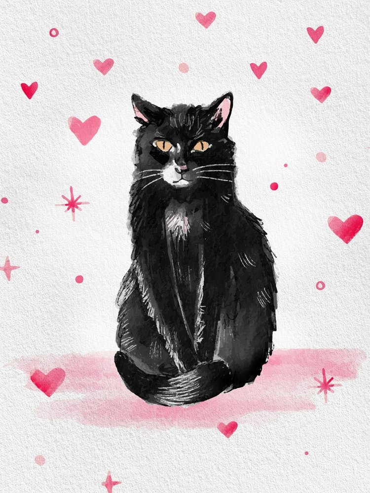 Black Cat With Hearts