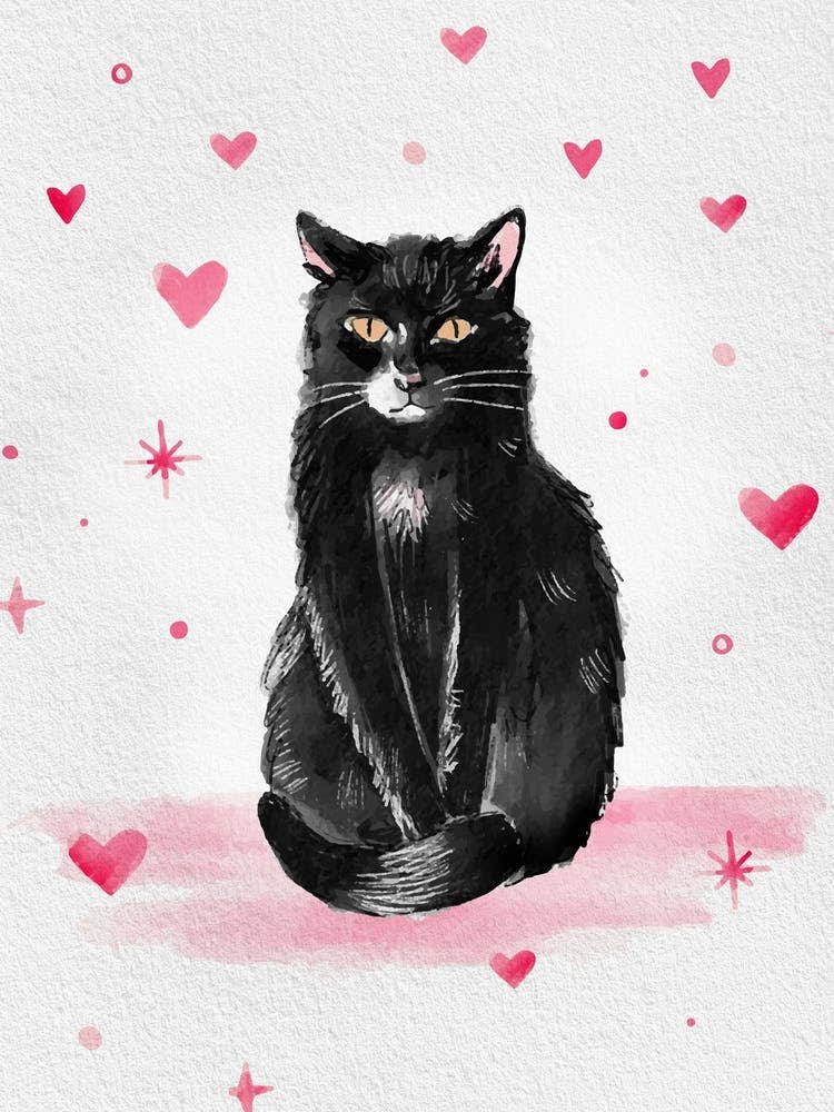Black Cat With Hearts