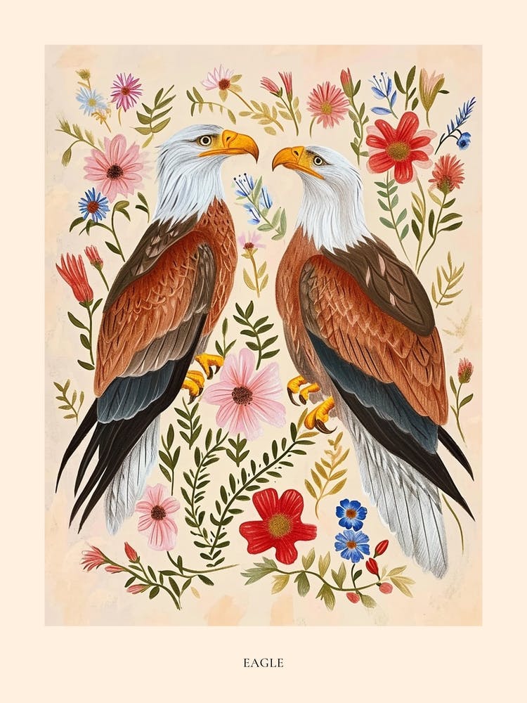 Dessin Animalier Floral Folklorique Aigle 2 Affiche