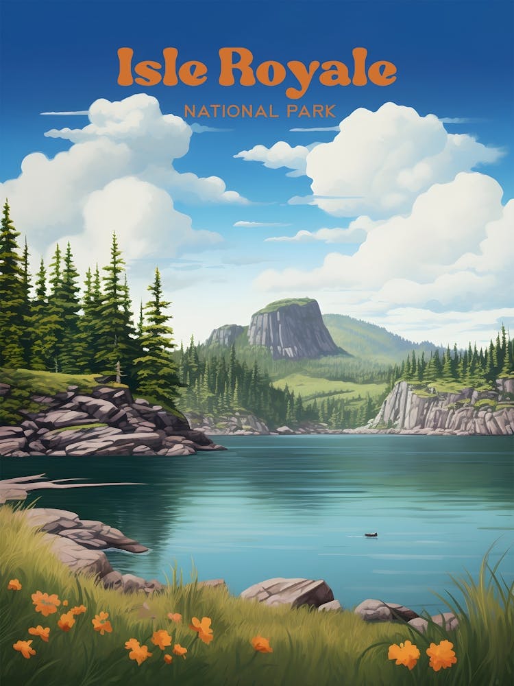 Isle Royale National Park Michigan Nature Travel Illustration