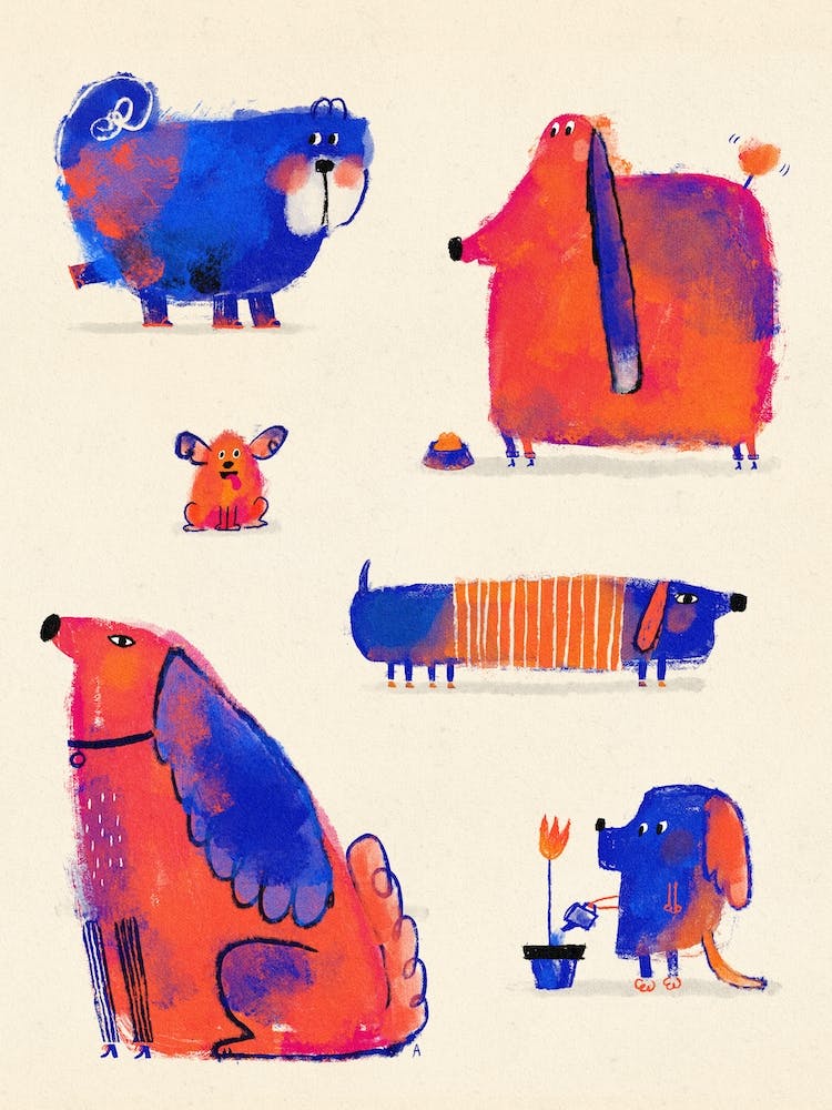 Collection Of Blue And Red Dogs