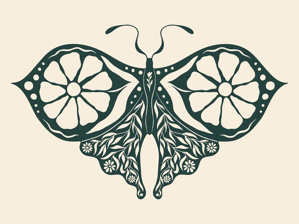 Folk Art Moth 05 - Midnight Green