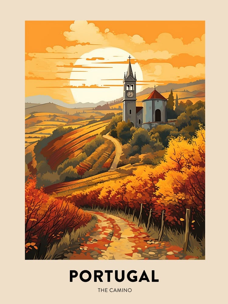 The Camino Portugal 2 Vintage Hiking Travel Poster