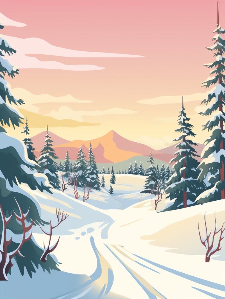 Vintage Winter Travel Illustration Lapland Finland 5