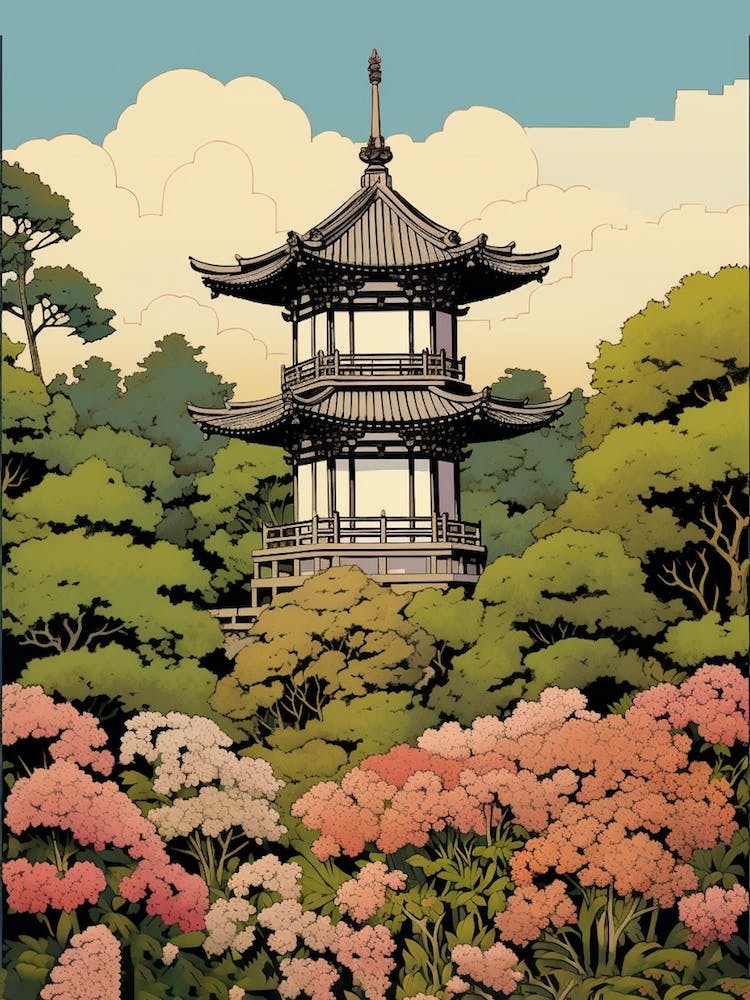 Shinjuku Gyoen National Garden, Japan Vintage Travel Art 1