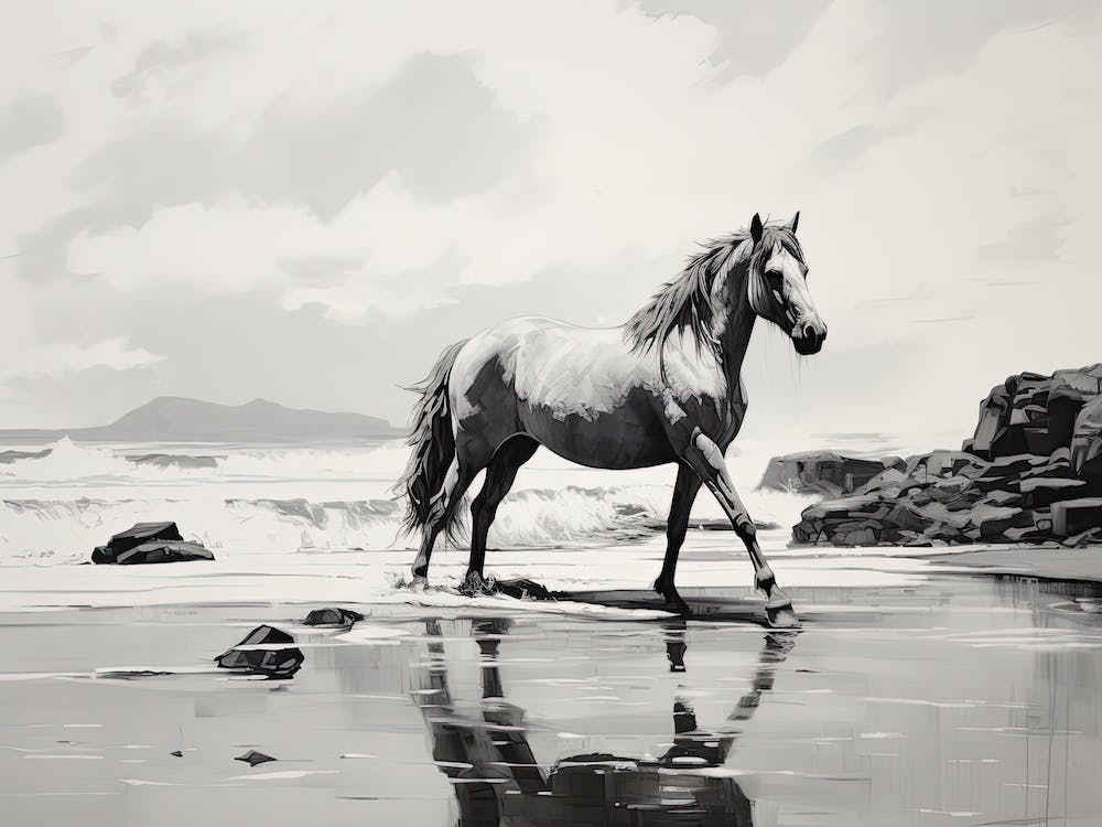 A Horse Oil Painting In Cannon Beach Oregon, Usa, Landscape 4