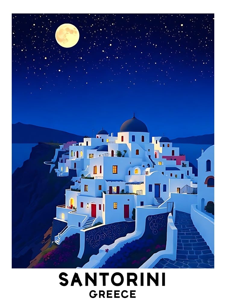 Santorini - Greece Vintage Travel Poster 8