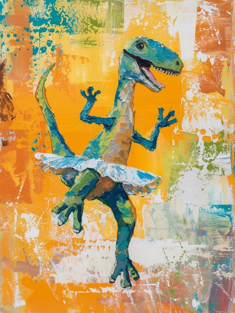 Dinosaur Dancing In A Tutu Blue Orange  3