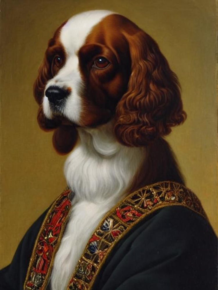 English Cocker Spaniel Renaissance Portrait Oil Painting