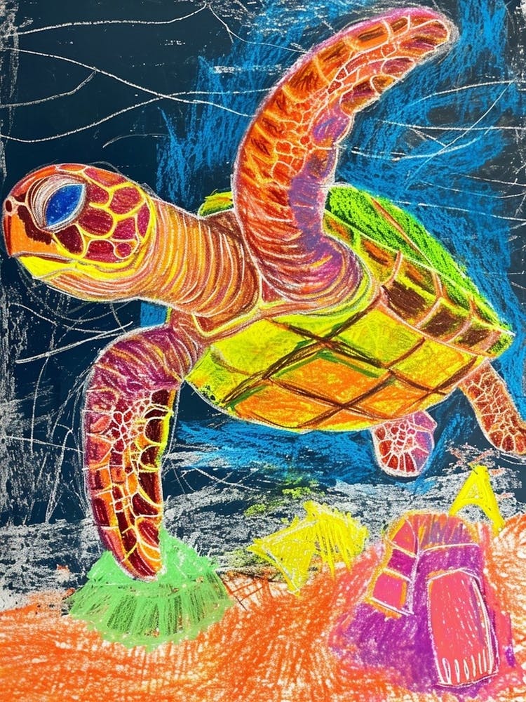 Abstract Rainbow Sea Turtle Doodle