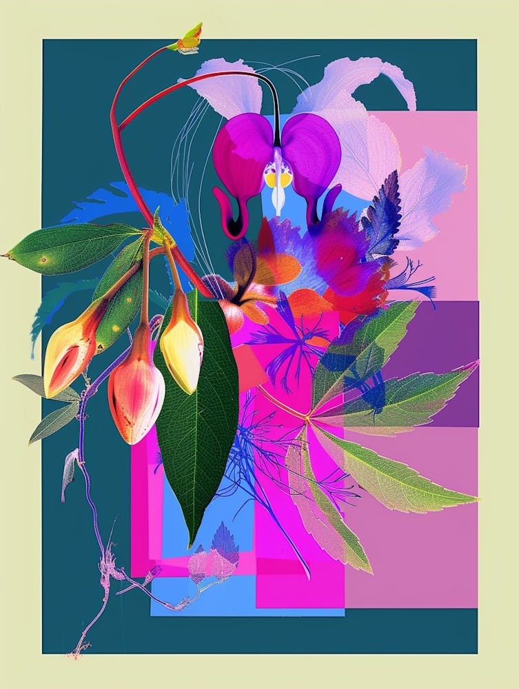 Bleeding Heart (Dicentra) Neon Flower Collage