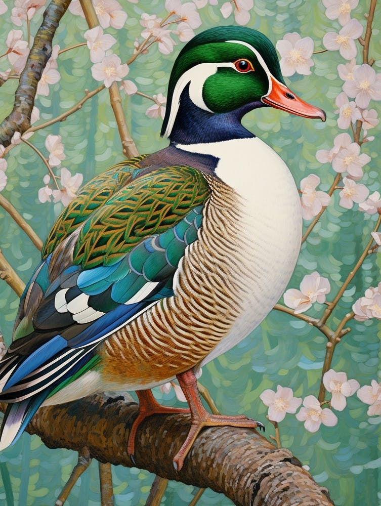 Ohara Koson Inspired Bird Painting Wood Duck 4