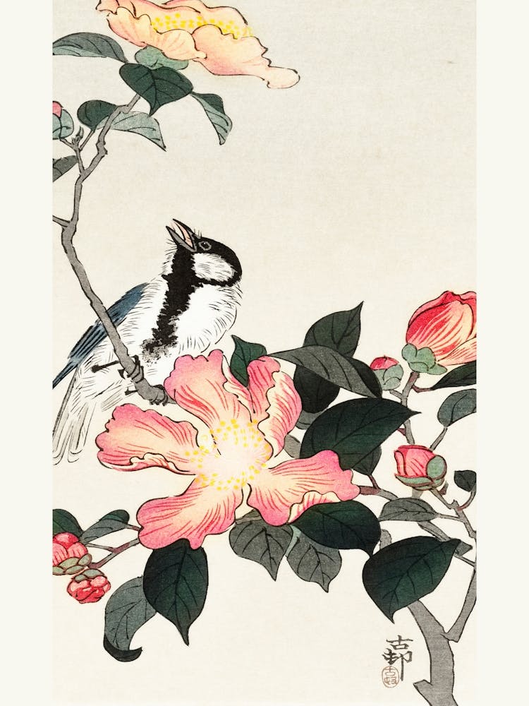 Great Tit On Branch With Pink Flowers (1900 1930), Ohara Koson