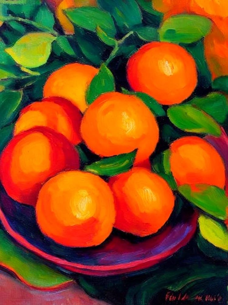 Tangerine Fruit Vibrant Matisse Inspired Painting Fruit