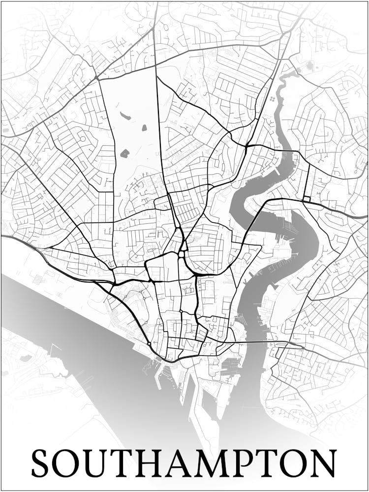 Southampton, England, Uk, City Map, Black And White Fade Design