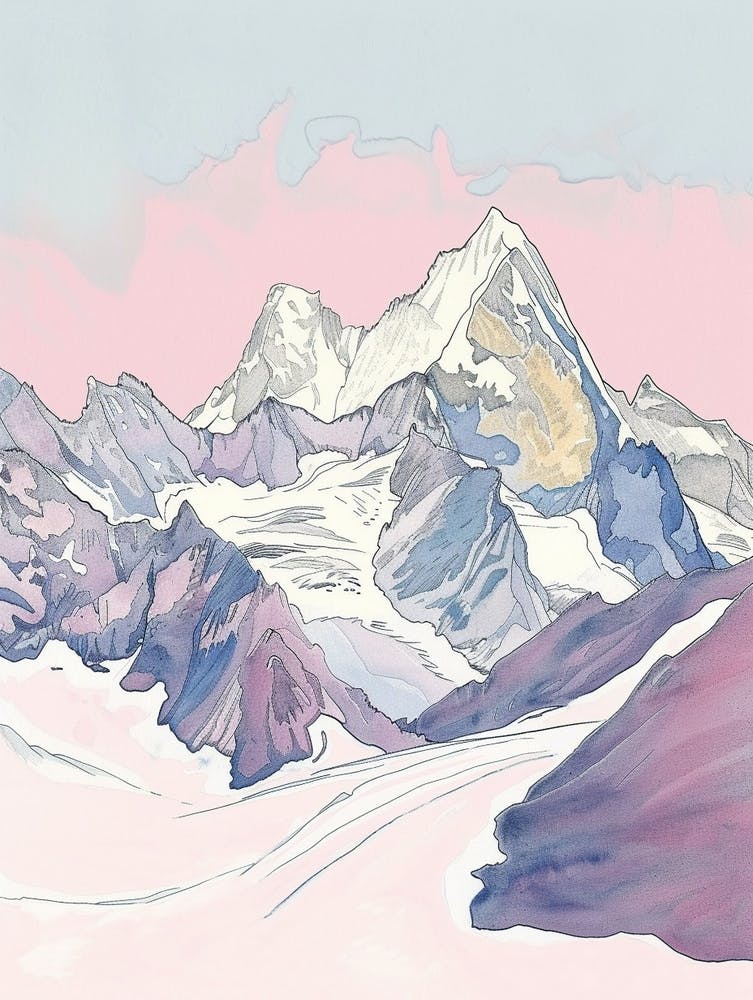 Grossglockner Austria Color Line Drawing (1)