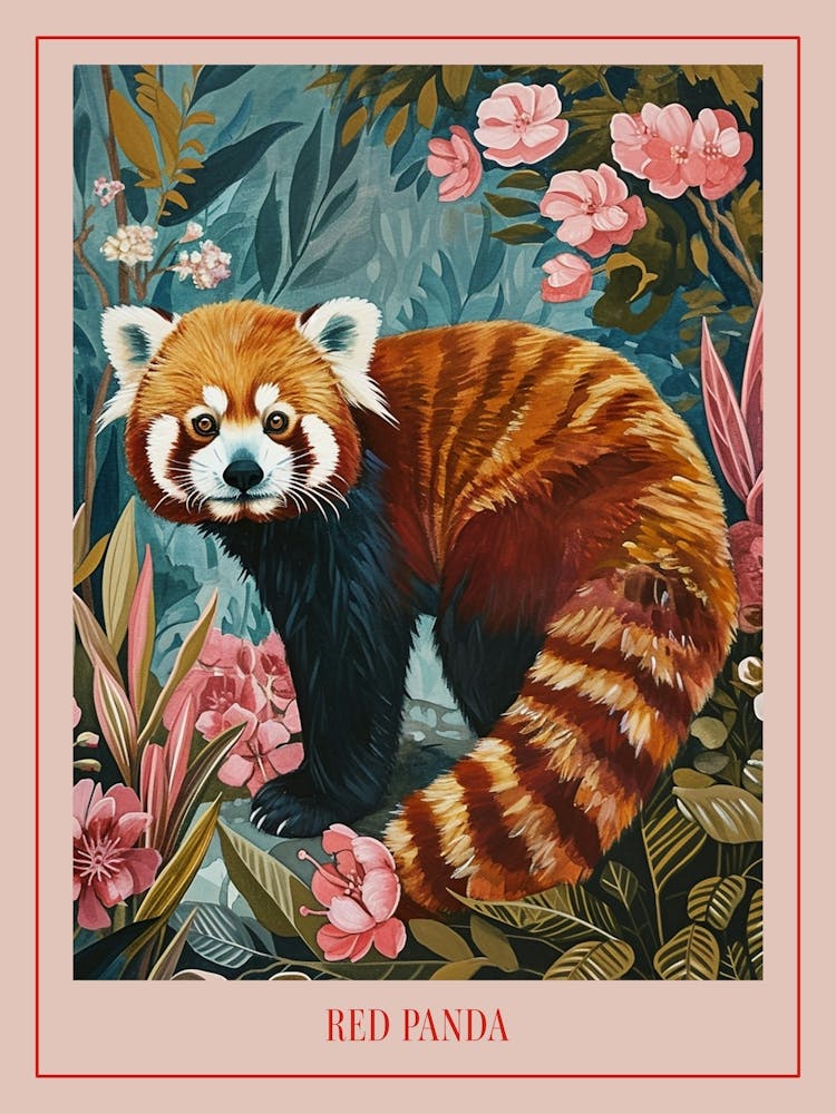 Floral Animal Painting Red Panda 1 Poster