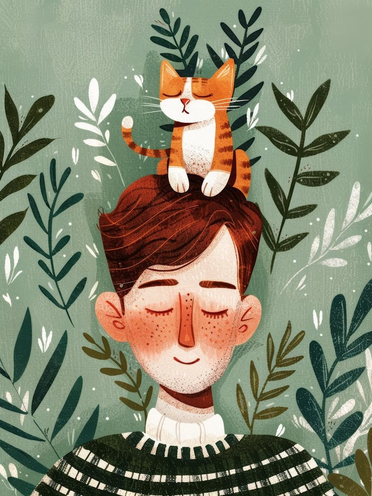 Boy With Cat On His Head