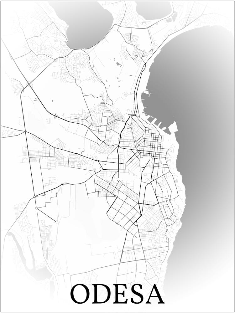 Odesa, Ukraine, City Map, Black And White Fade Design