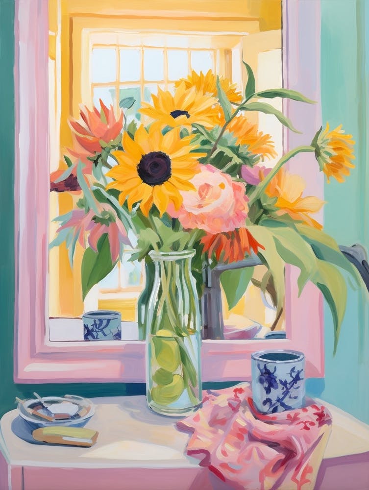 Eine Vase mit Sonnenblume, Blumenstrauß 1