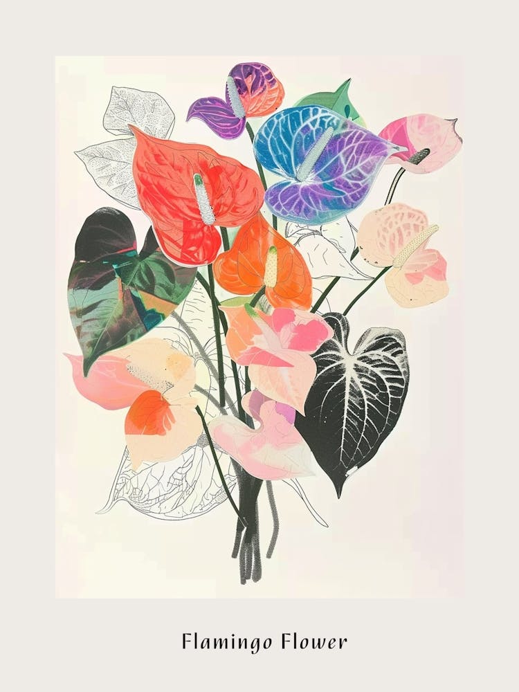 Flamingo Flower 1 Collage Flower Bouquet Poster