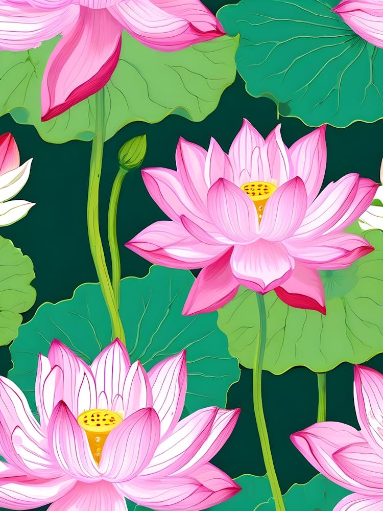 Lotus Flower Seamless Pattern Vector
