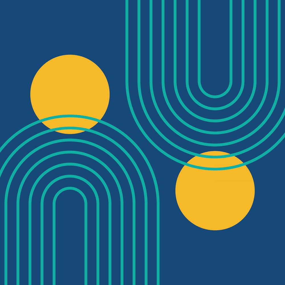 Mid Century Modern Geometric cI in Cottage Teal Navy Blue Mustard Yellow (Rainbow and Sun Abstraction) 7