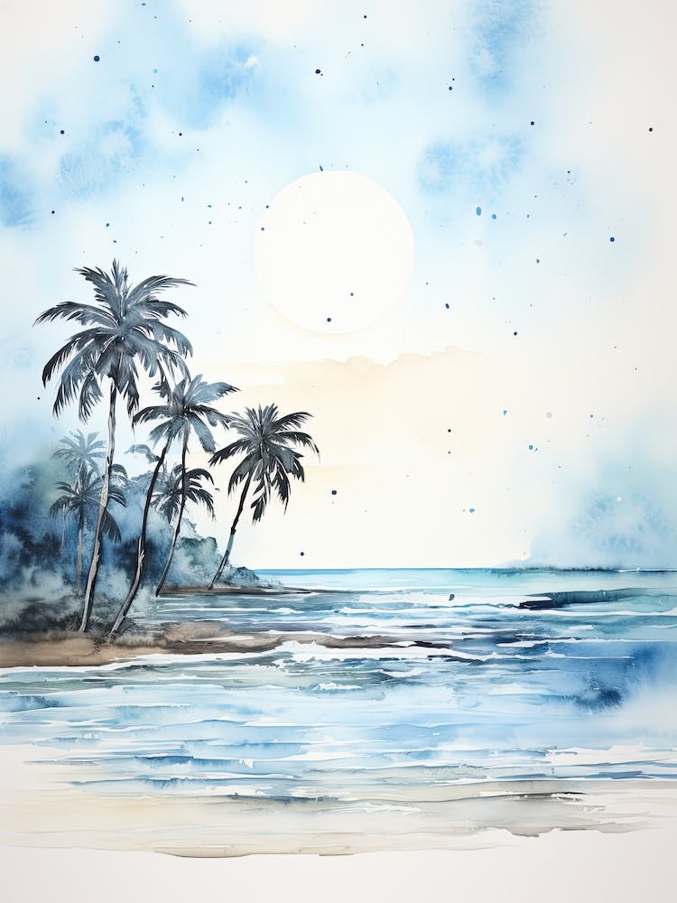 Watercolour Of Punaluu Beach   Hawaii Usa 2