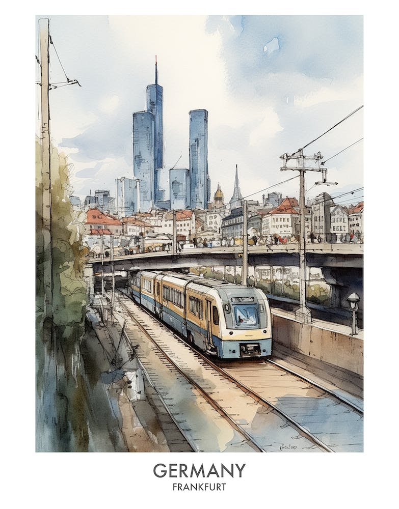 Frankfurt, Germany 1 Watercolor Travel Poster